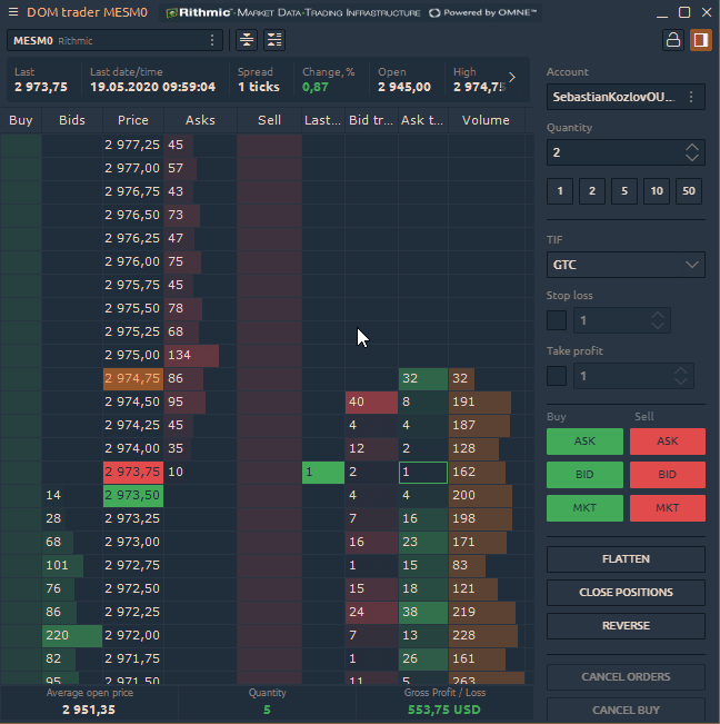 Tooltip shows the order size that will be placed in the market