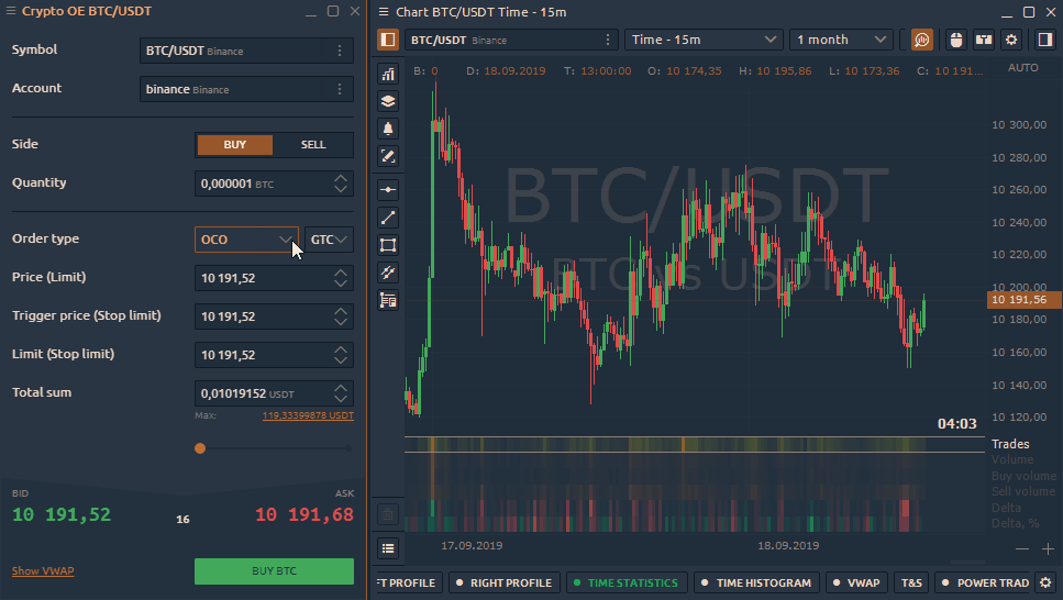 Placing OCO orders on Binance exchange