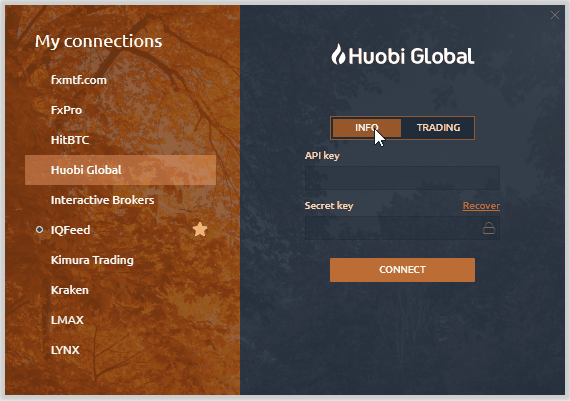 Connection to Huobi Global with Info and Trading modes